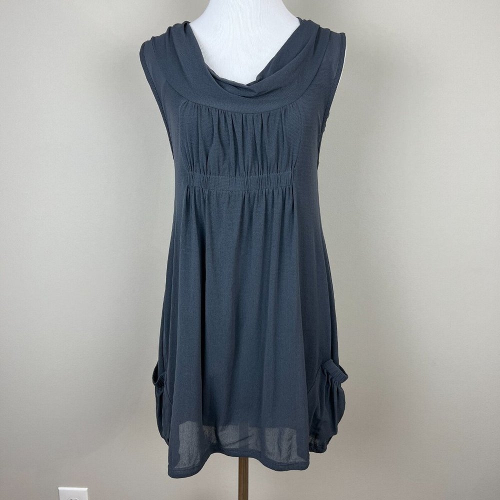 Weston Wear Tunic Top XS Gray Mesh Sheer Lined Pleated Smocked Sleeveless Womens